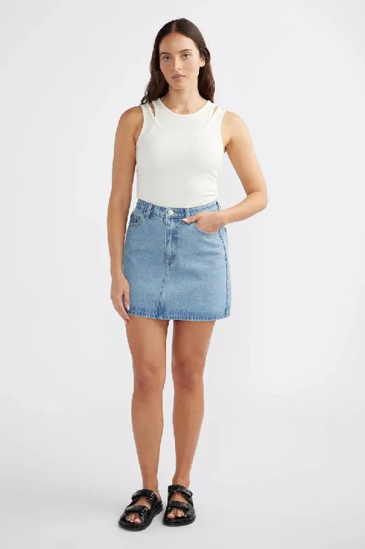 Ena Pelly Reese Denim Mini Skirt - Mid Blue wool skirt sturdy