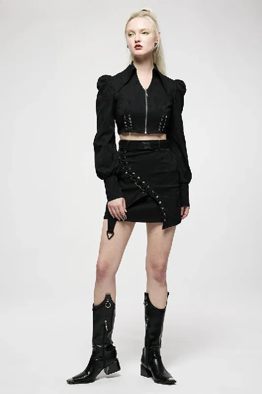 Women's College Style Black High Waist Asymmetrical Daily Rivet Decoration Spring Summer Mini Skirt denim skirt trendy