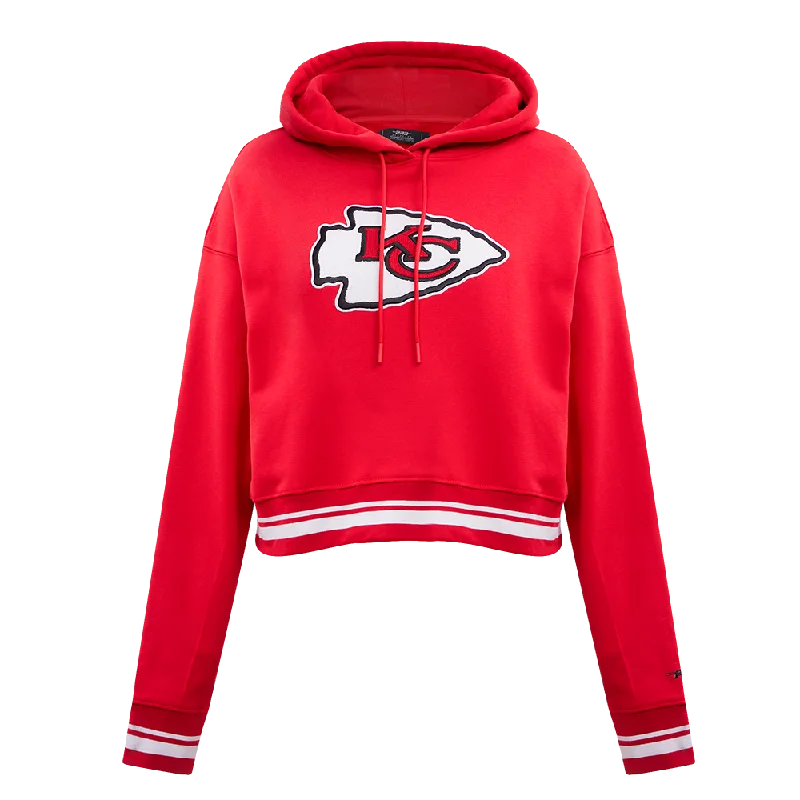 NFL KANSAS CITY CHIEFS RETRO CLASSIC WOMEN'S RIB CROPPED PO HOODIE (RED) Hoodie with Magnetic Closure Innovative Modern