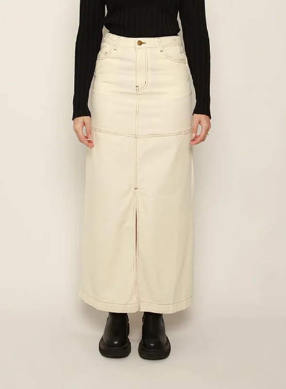 Flora Midi Denim Skirt-IVORY velvet skirt luxury