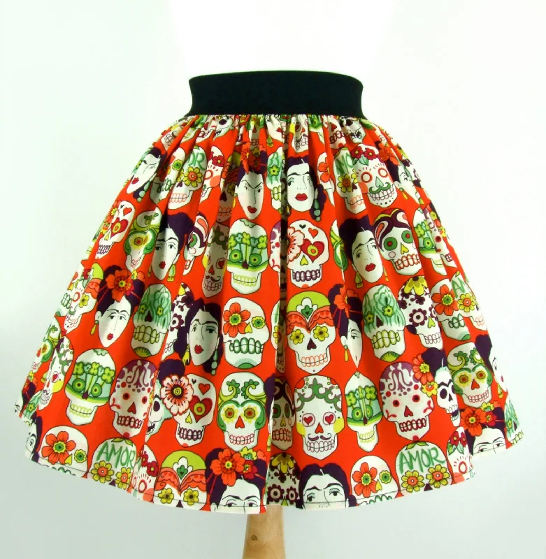 Frida Day of the Dead Skulls Skirt #S-AP853 silk skirt elegant