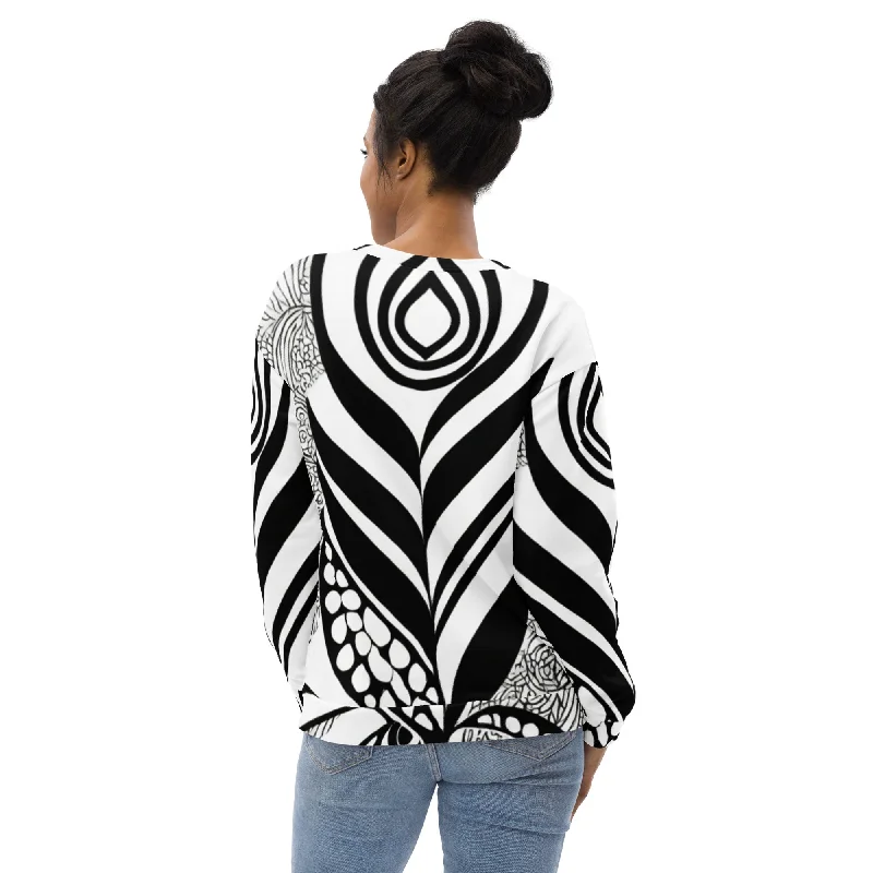 Graphic Sweatshirt for Women Black Floral Lines 2 Hoodie with Elastic Cuffs Stretchable Comfortable