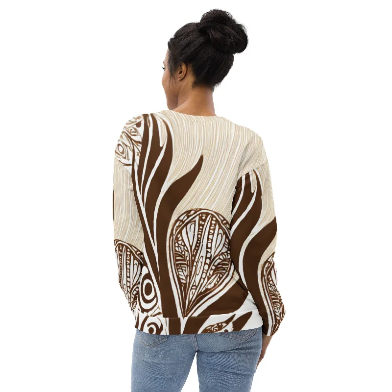 Graphic Sweatshirt for Women Brown Floral Lines Graphic Hoodie Design Print
