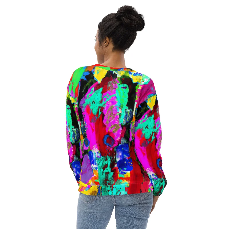 Graphic Sweatshirt for Women Red Multicolor Abstract Print Hoodie with Slit Hem Functional Movement Graphic Sweatshirt for Women Red Multicolor Abstract Print Hoodie with Slit Hem Functional Movement