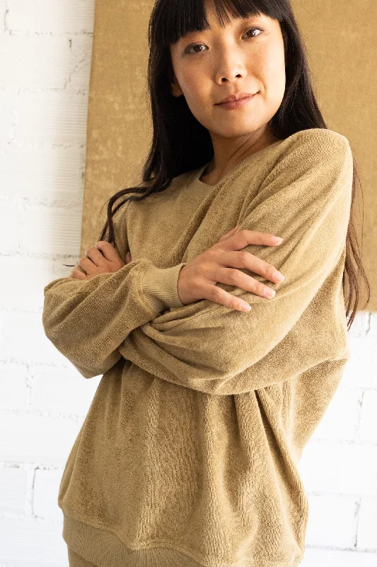 Gilda terry sweatshirt raglan sleeves in beige Hoodie with Hem Applique Textured Unique