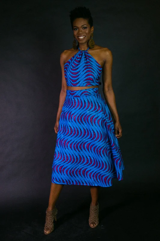 Halter Crop Top with matching A-Line Wrap Skirt lace skirt intricate