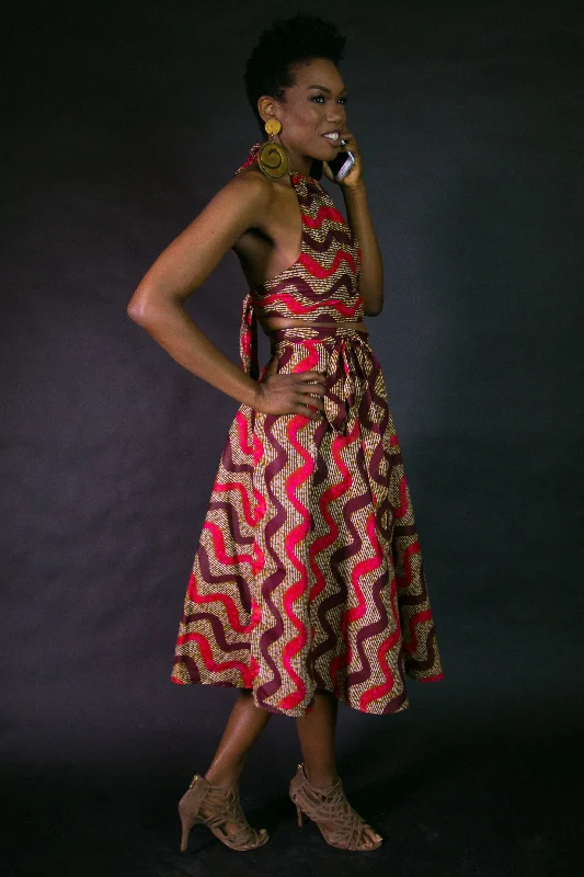 Halter Crop Top with matching A-Line Wrap Skirt (zigzag print) corduroy skirt durable