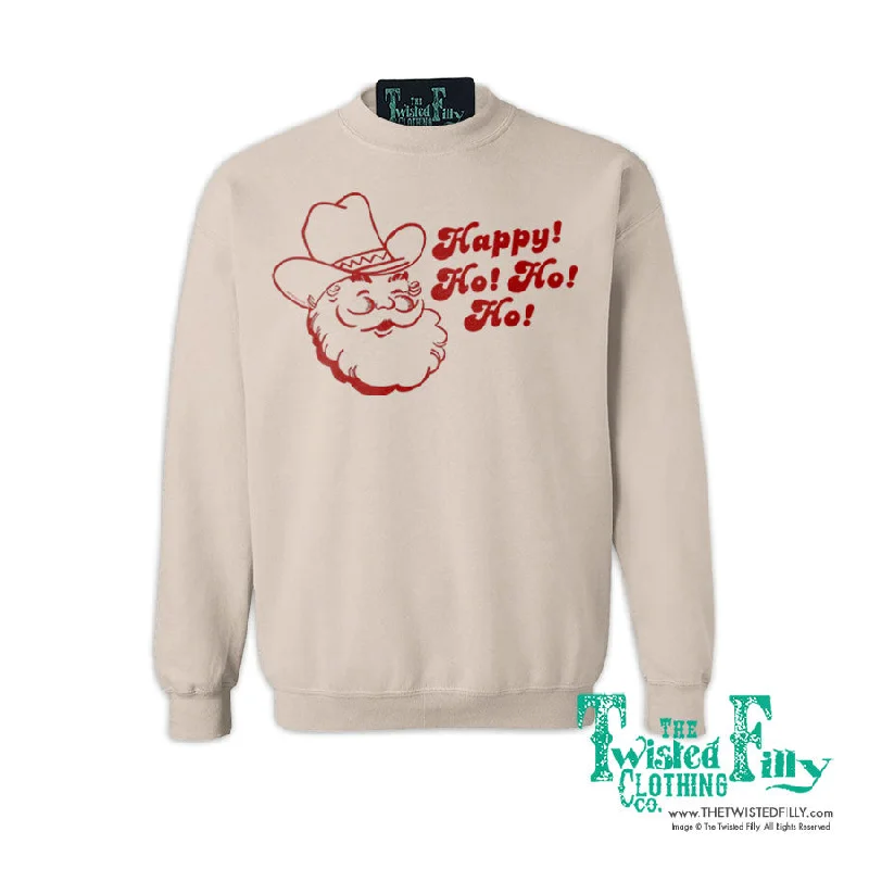 Happy Ho Ho Ho Christmas Cowboy Santa - Adult Unisex Sweatshirt - Assorted Colors Hoodie with Snap Buttons Easy Quick