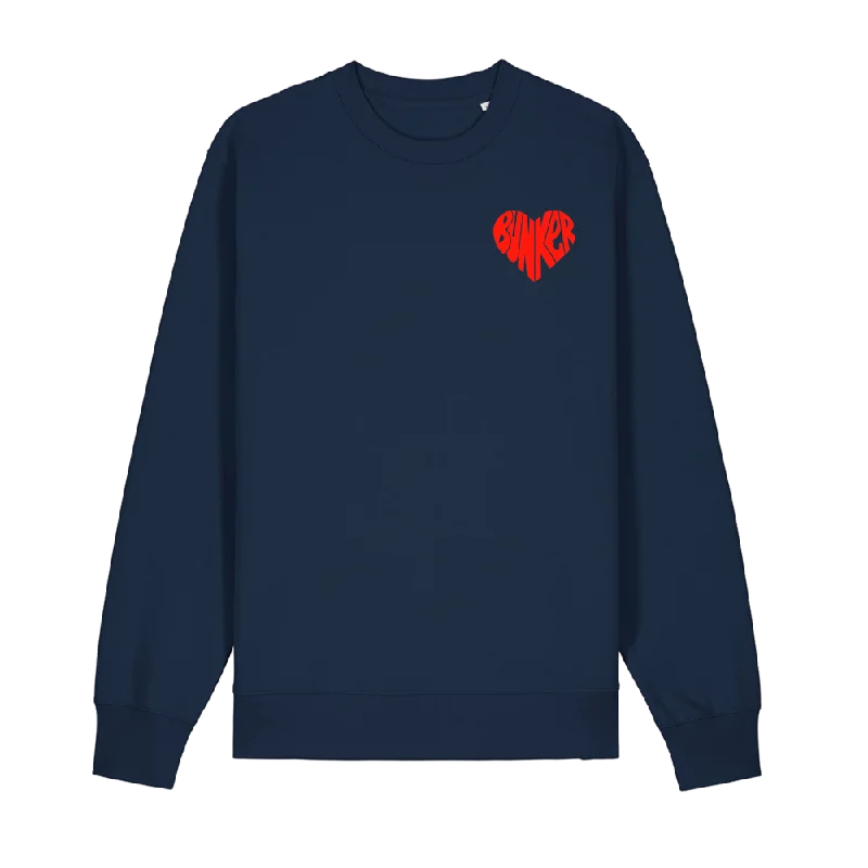 Bunker Woman Heart Sweatshirt Navy Hoodie with Cuffed Sleeves Snug Secure