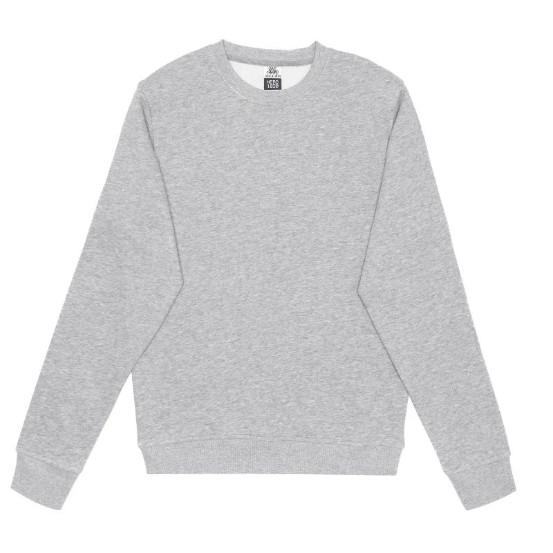 HERO-1020 Unisex Blank Crewneck Sweatshirt - Sport Grey Hoodie with Mock Neck Collared Structured