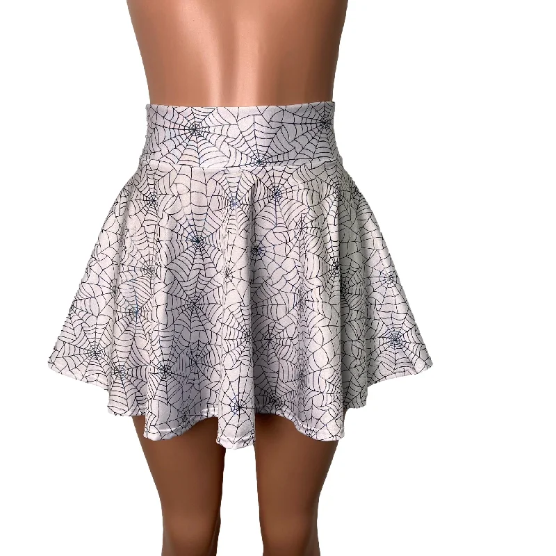 Holographic Spider Web on White High Waisted Skater Skirt relaxed fit skirt