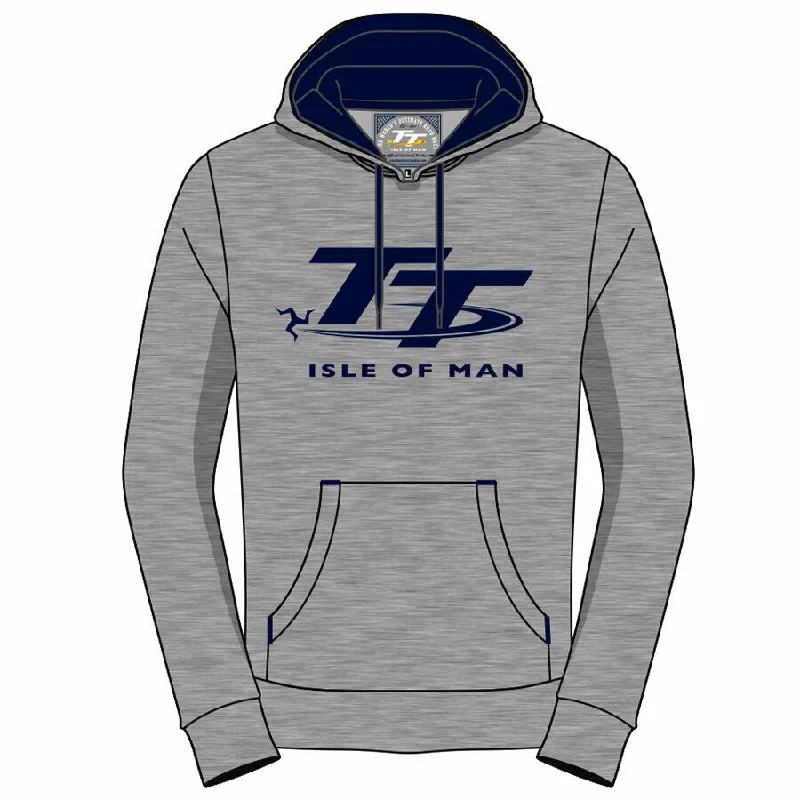 Isle Of Man TT Races Official Grey And Navy Woman's Pull Over Hoodie - 19Lh2 Hoodie with Button Classic Timeless