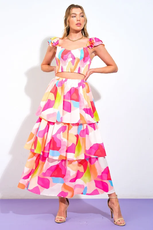 ABSOLUTE EDGE PINK WOVEN TOP AND SKIRT satin skirt smooth