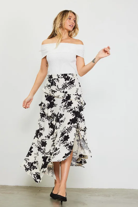 Amaya Jacquard Ruffle Asymmetrical Skirt wool skirt warm