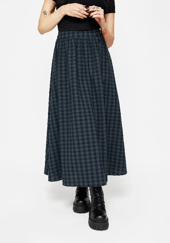 Jeannie Check Cotton Button Up Midaxi Skirt lace skirt intricate