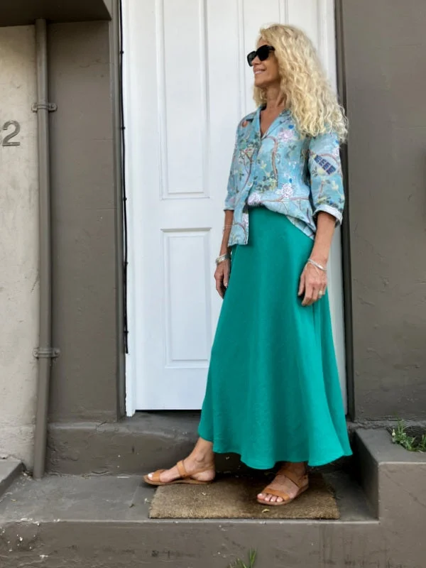 Jiva Midi Linen Prudence Skirt - Emerald lace skirt romantic
