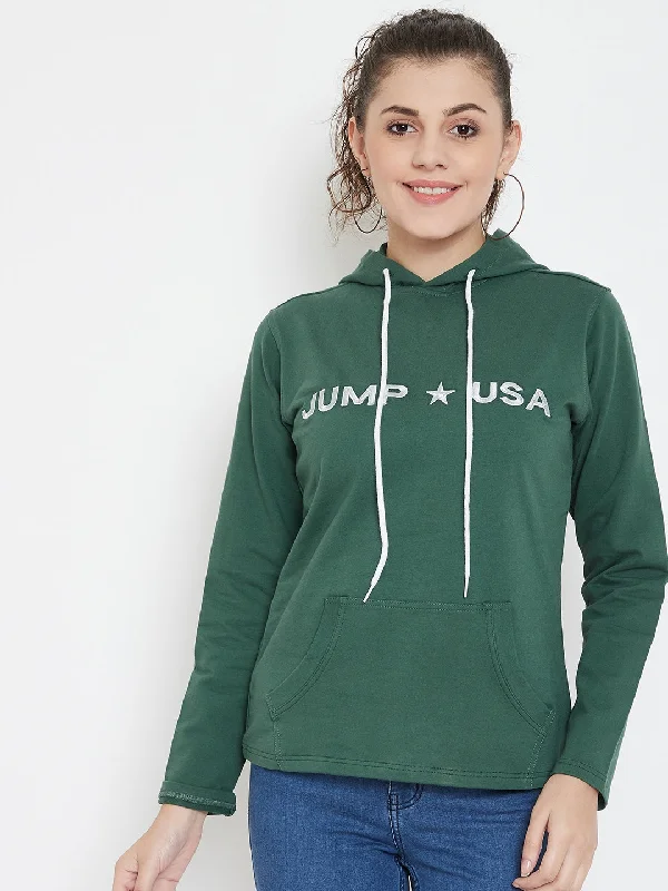 JUMP USA Women Solid Hooded Sweatshirt Hoodie with Drawcord Adjustable Secure