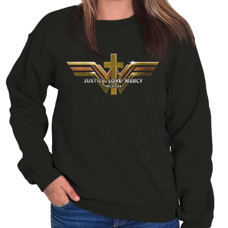 Justice Love Mercy Crewneck Sweatshirt Hoodie with Button Classic Timeless