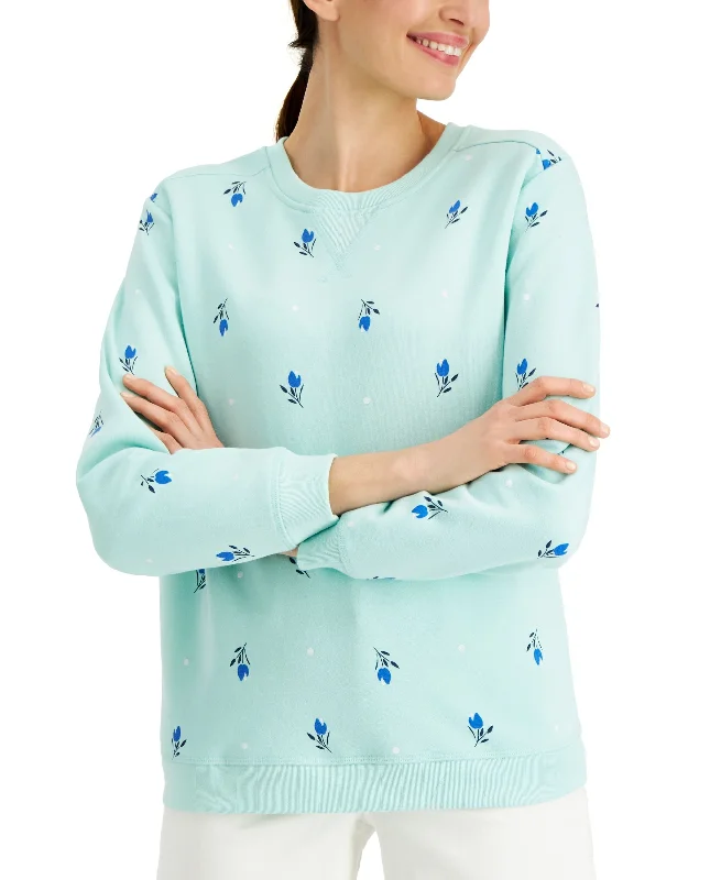 Karen Scott Printed Fleece Sweatshirt Hoodie with High-Low Hem Asymmetrical Trendy