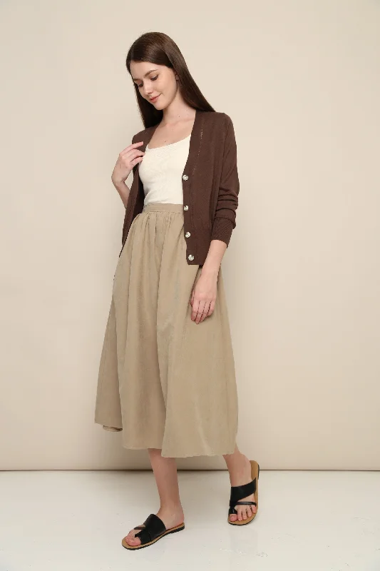 Leighton Suede Midi Skirt Sand chiffon skirt airy