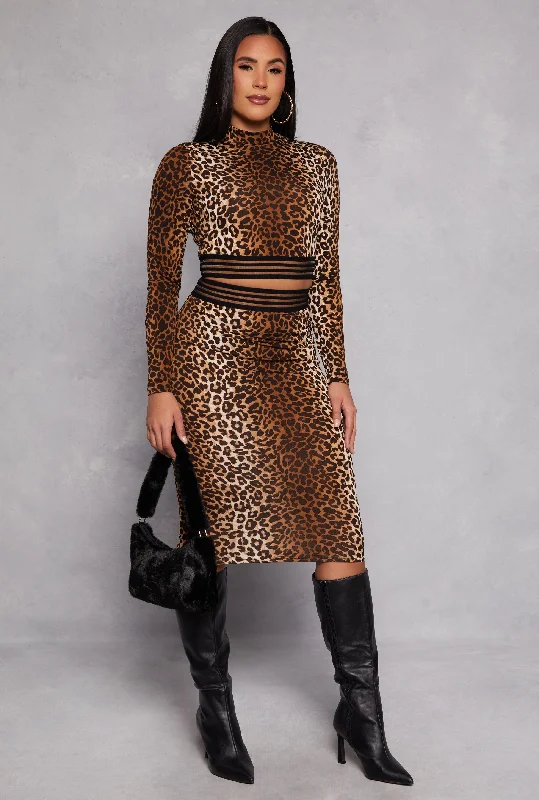 Iris Leopard Print Midi Skirt ribbed skirt waist