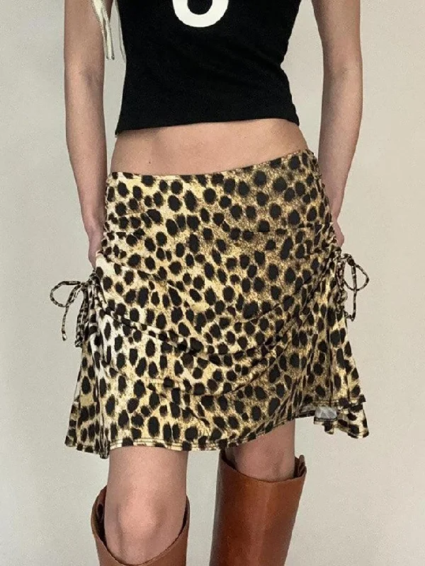Leopard Print Low Rise Mini Skirt chiffon skirt flowing