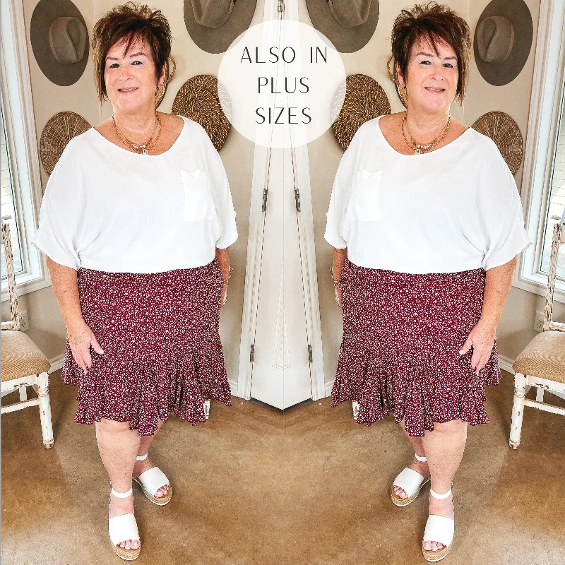 Newest Views Small Leopard Ruffle Skirt in Maroon a-line skirt cut