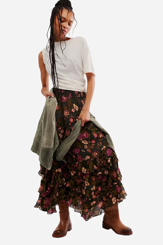 Free People Lolita Maxi Skirt in Wash Black Combo wool skirt thick
