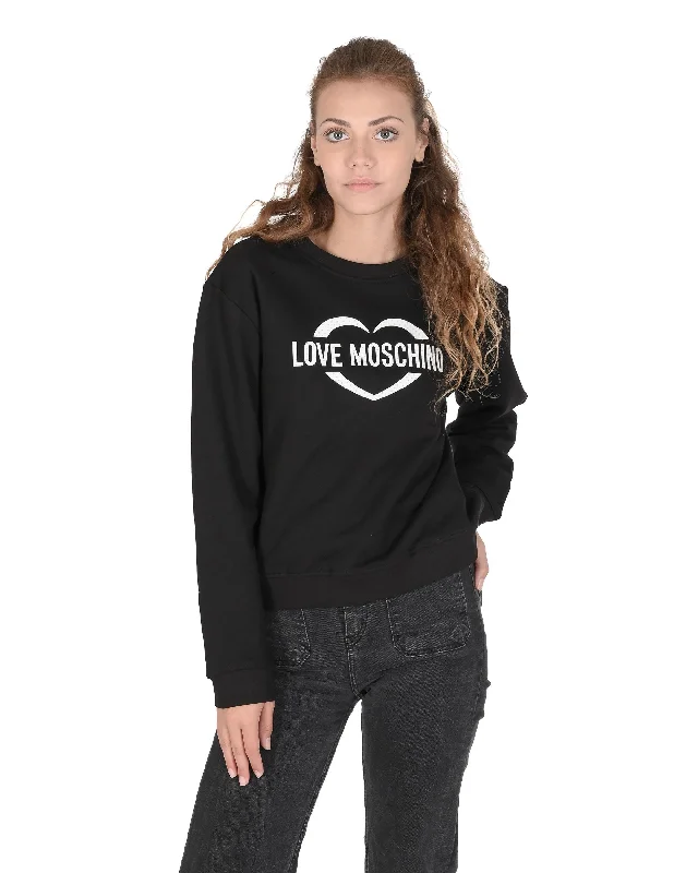 Love Moschino Womens Sweatshirt W 6 306 55 M 4055 C74 BLACK Hoodie with Hem Patch Decorative Personalized