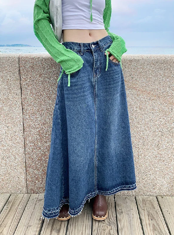 A Long Denim Skirt linen skirt relaxed