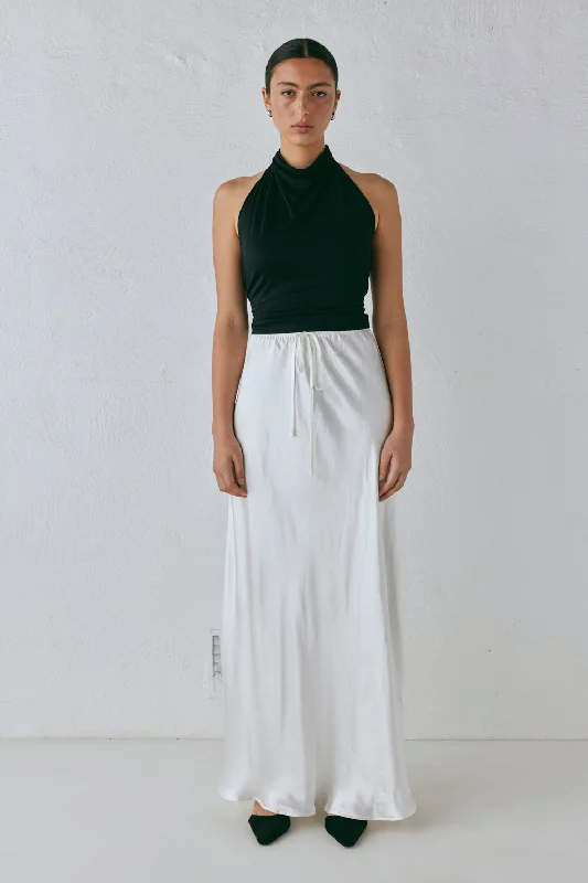 Lyla Satin Maxi Skirt White cotton skirt soft