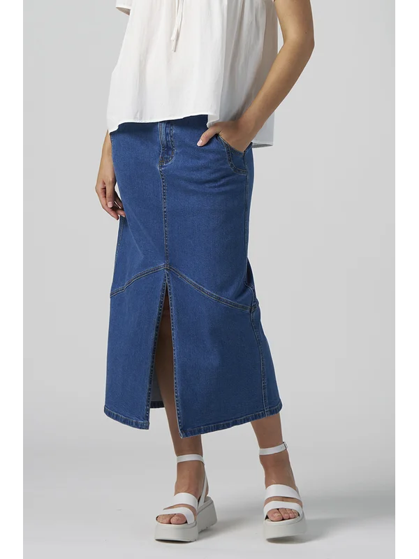 Madly Sweetly Moto Denim Skirt a-line skirt cut