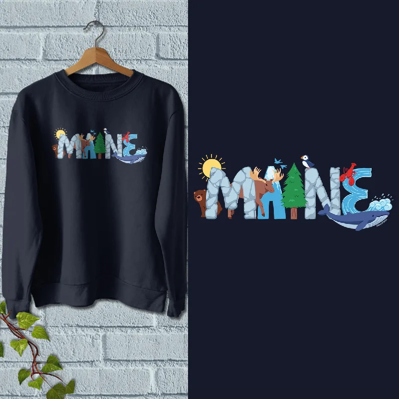 Maine Whimsical Animals Sweatshirt Adult Unisex S-XXL Hoodie with Cuffed Sleeves Snug Secure Maine Whimsical Animals Sweatshirt Adult Unisex S-XXL Hoodie with Cuffed Sleeves Snug Secure