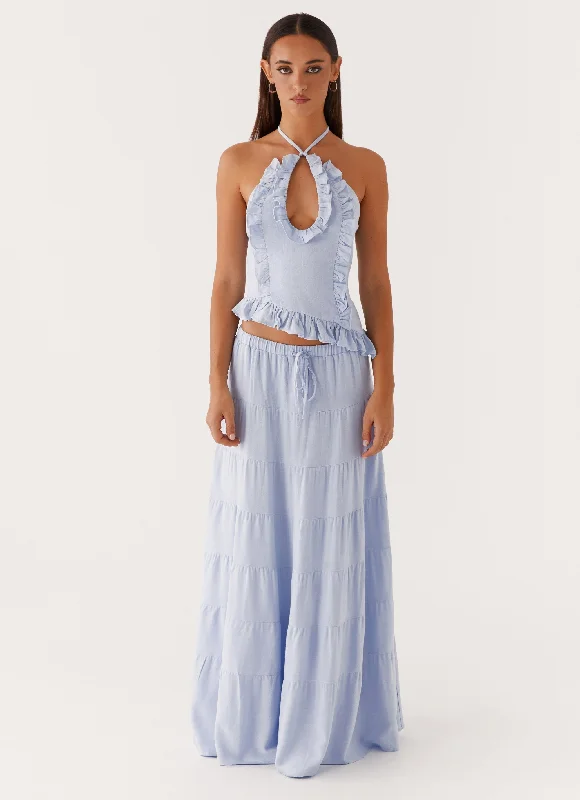 Mariella Linen Maxi Skirt - Blue corduroy skirt durable