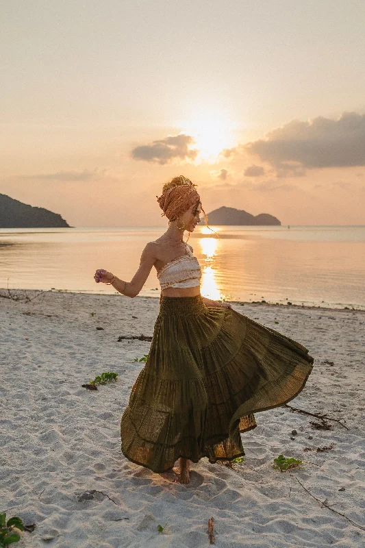 Maxi Skirt Moana Olive silk skirt lustrous
