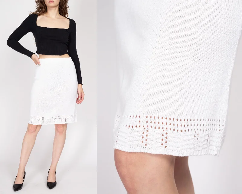 Med-Lrg 90s White Pointelle Knit Mini Skirt corduroy skirt cozy