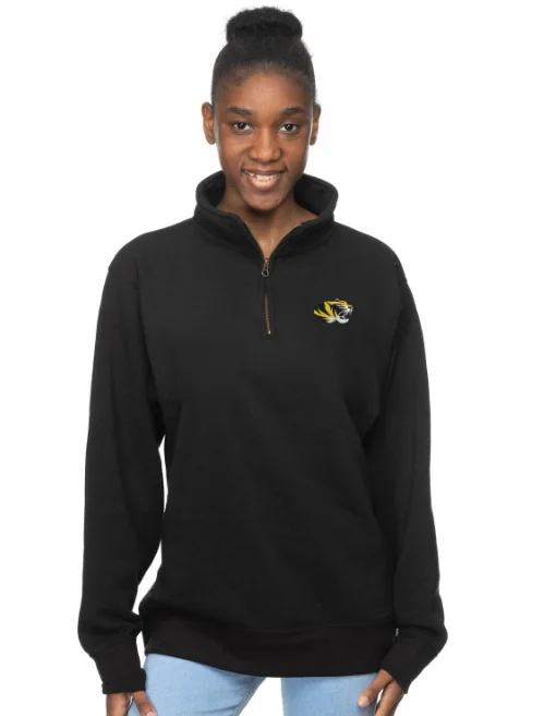 Mizzou Tigers 1/4 Zip Tiger Head Black Sweatshirt Hoodie with Thumb Holes Functional Cozy Mizzou Tigers 1/4 Zip Tiger Head Black Sweatshirt Hoodie with Thumb Holes Functional Cozy
