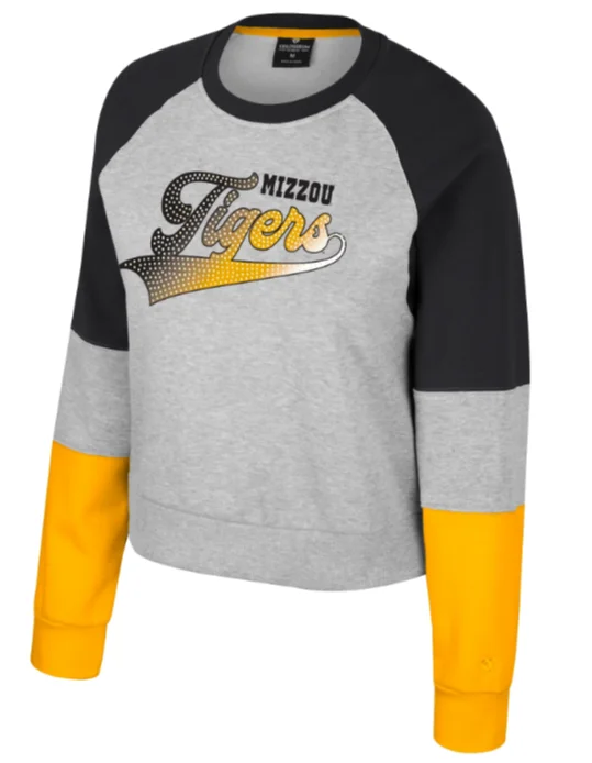 Mizzou Tigers Colosseum Women's Katinka Stud Black and Gold Crew Sweatshirt Hoodie with Lining Warm Insulated