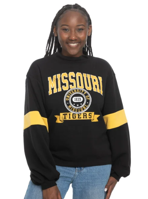 Mizzou Tigers Juniors Mock Neck University of Missouri Black Sweatshirt Graphic Hoodie Design Print