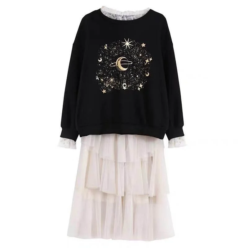 ''MOON & STARS'' SWEATER+SKIRT BY21161 chiffon skirt delicate