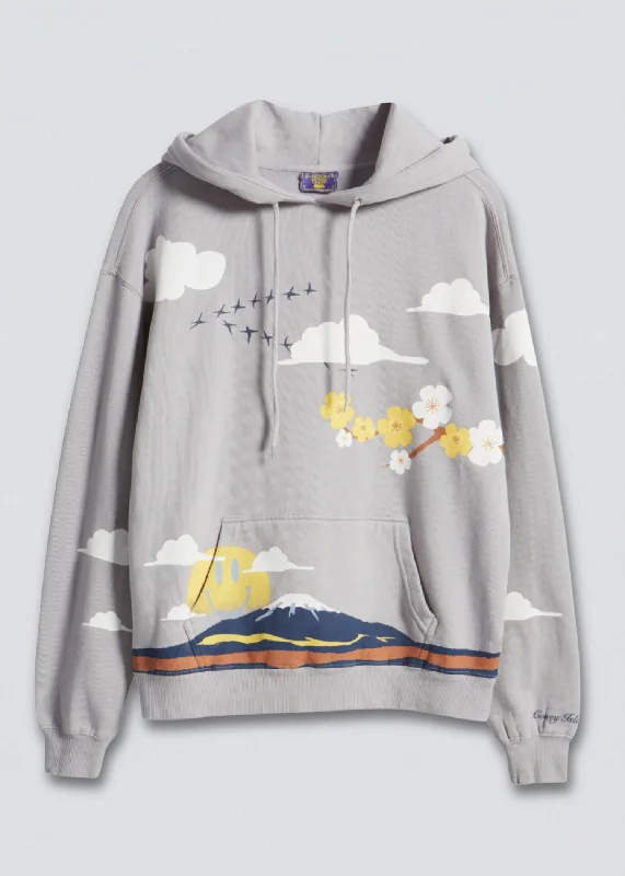 Mt. Smile Graphic Fleece Hoodie Hooded Sweatshirt Casual Wear Street Style