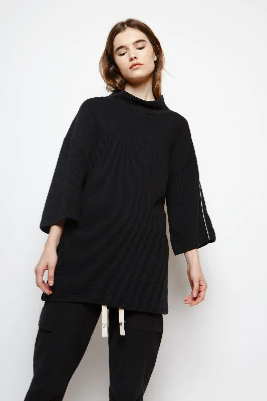 Essential Oversized Sweatshirt in Black Hoodie with Hem Fringe Bohemian Relaxed