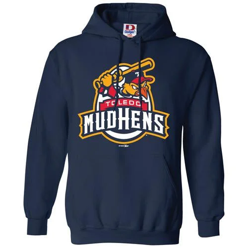 Toledo Mud Hens Navy Official Logo Hooded Sweatshirt Hoodie with High Neck Warm Protective