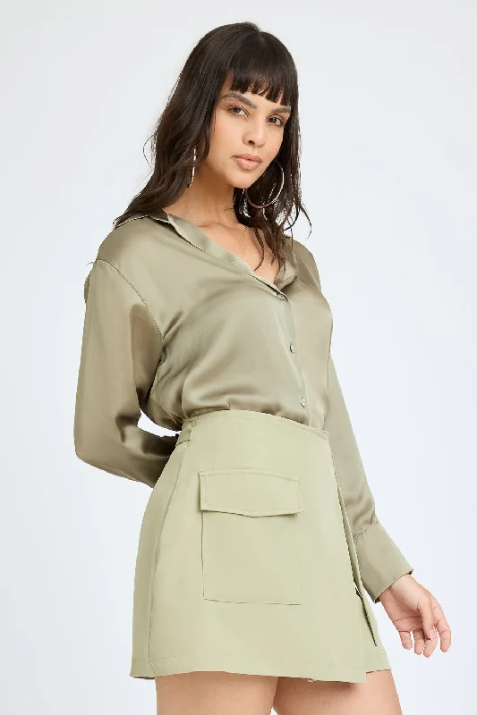 Olive Green Cargo Mini Skirt silk skirt smooth