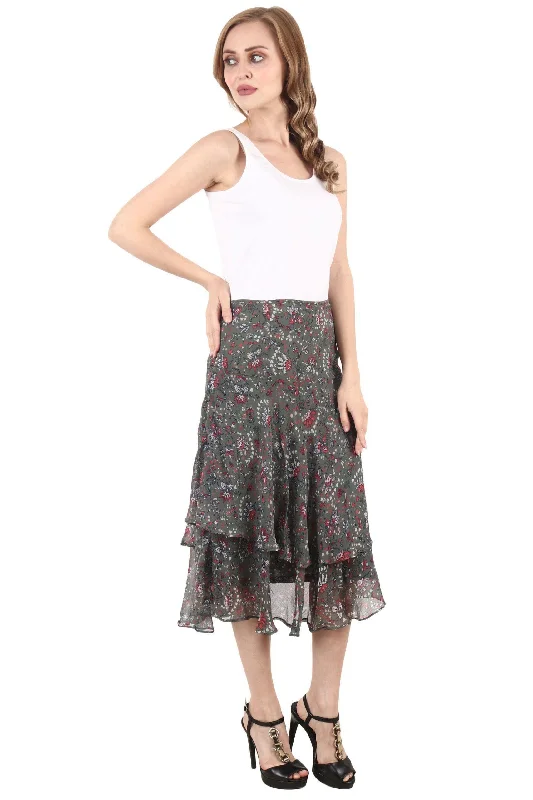 Olive Green Floral Printed Skirt spandex blend skirt