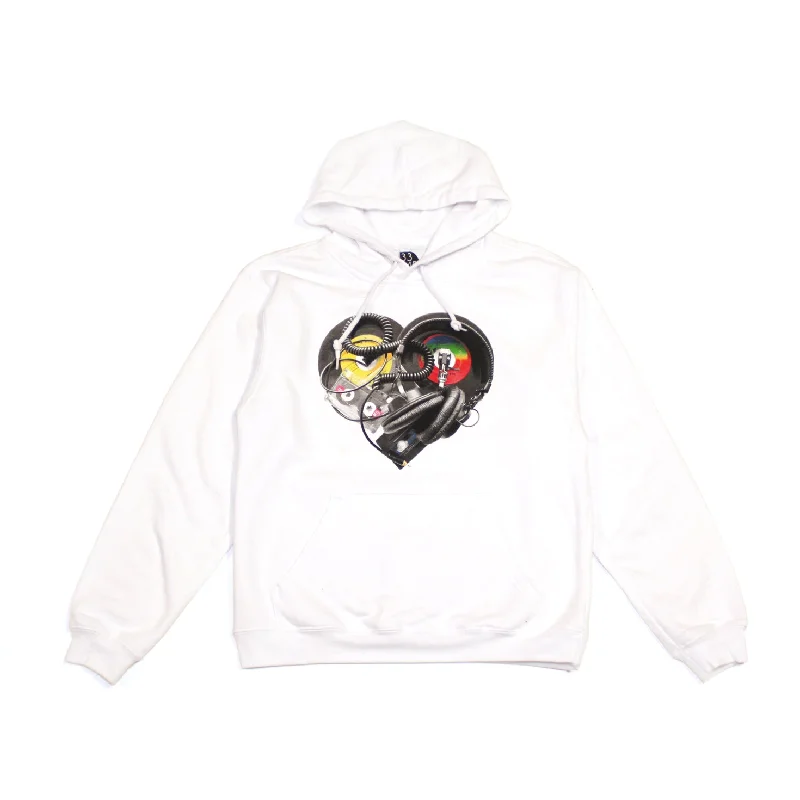 Ongaku Womens In Love Hoodie White Hoodie with Puffed Sleeves Voluminous Trendy