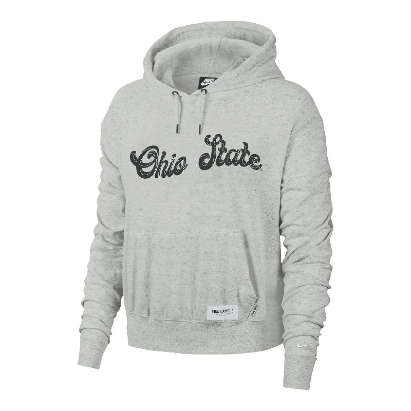 Ladies Ohio State Buckeyes Nike Crop Hooded Fleece Hoodie with Embroidery Detailed Premium