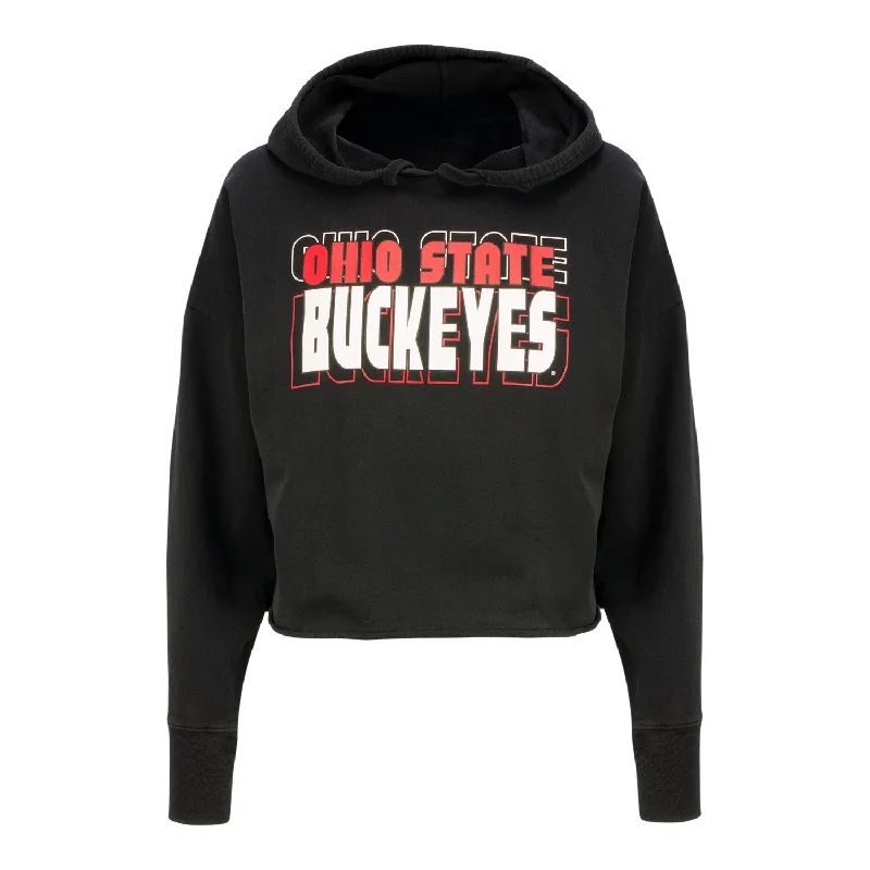 Ladies Ohio State Buckeyes Crop Black Hoodie Hoodie with Camouflage Military Edgy