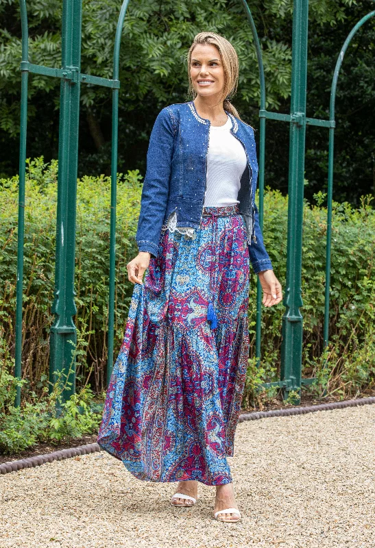 Paisley Print Maxi Skirt leather skirt sleek