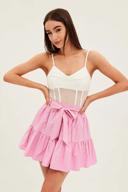 Pink Flare Skirt Skater Poplin wrap skirt elegant